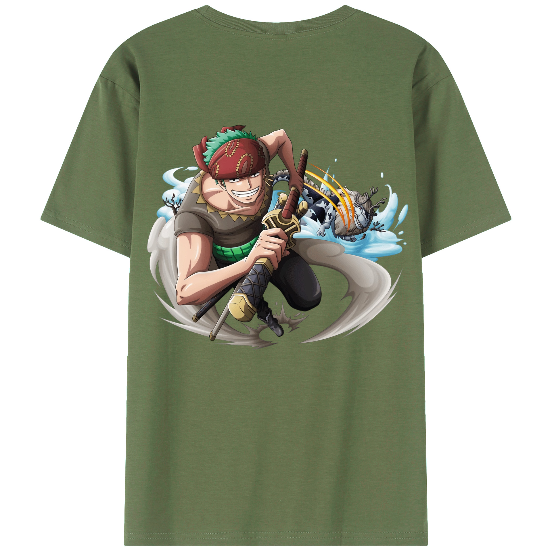 ワンピース ロロノア・ゾロ ONE PIECE Roronoa Zoro 綿100％ メンズ半袖Tシャツ（バックプリント） 通気性